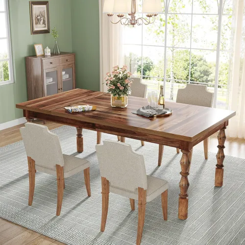 Vista 5 de Tribesigns Mesa de comedor de granja de 62 pulgadas para 4-6 personas, mesa de cocina rectangular grande, mesa de comedor, muebles de cocina y Nogal