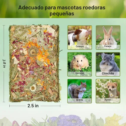 Vista 9 de Abizoo Golosinas naturales de conejo, 10 piezas de juguetes de heno Timothy Chips Bunny masticar juguetes con flores de hierbas conejillo de indias