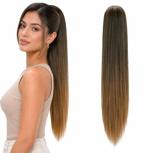 Vista 21 de CAISHA Extensión de cola de caballo de 22" con cordón voluminoso Straigtht negro-marrón PH503