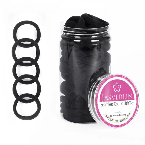 Vista 8 de JASVERLIN 100 ligas para el cabello de algodón sin costuras, bandas elásticas gruesas suaves y sin daños, soportes para cola de caballo para mujeres