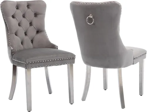 Vista 98 de Juego de 2 sillas de comedor de terciopelo beige, modernas sillas de cocina tapizadas