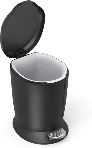 Vista 3 de simplehuman Cubo de basura redondo de plástico compacto con escalón para baño de 6 litros/1.6 galones, negro
