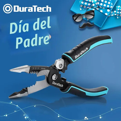 Vista 3 de DURATECH Pelacables 5 en 1, pelacables de 8 pulgadas y herramienta de prensado, construcción CR-V premium, alicates de punta de aguja, alicates