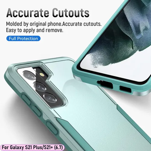 Vista 5 de Funda híbrida de doble capa para Galaxy S21 Plus/S21+ de 6.7 pulgadas, de grado militar, resistente a los golpes, con 1 soporte magnético para Verde