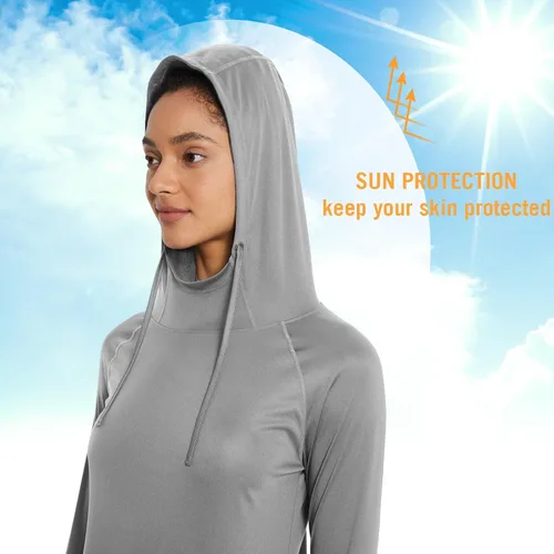 Vista 5 de baleaf Camiseta de protección solar con capucha para mujer, con protección solar UPF 50+, manga larga, protección UV, protección contra erupciones
