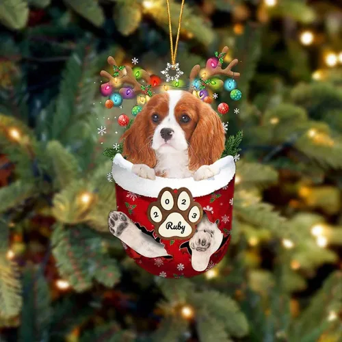 Vista 47 de Adornos personalizados de Pug cervatillo – Decoración personalizada para árbol de Navidad con patas de bolsillo de nieve