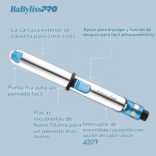 Vista 4 de BaBylissPRO Nano Titanium Prima2000 Ionic Styling Iron, 3/4" stainless steel travel/mini iron, all hair types
