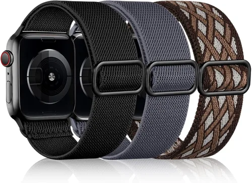 Vista 18 de DaQin Paquete de 3 bandas elásticas Solo Loop compatibles con Apple Watch para hombres de 49 mm, 46 mm, 45 mm, 44 mm, 42 mm, correa elástica