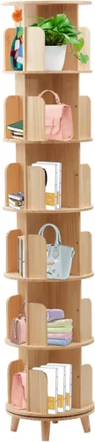 Vista 12 de Estantería giratoria, estantería esquinera independiente de 360 grados para espacios pequeños, estante de almacenamiento de madera maciza 1-Tier