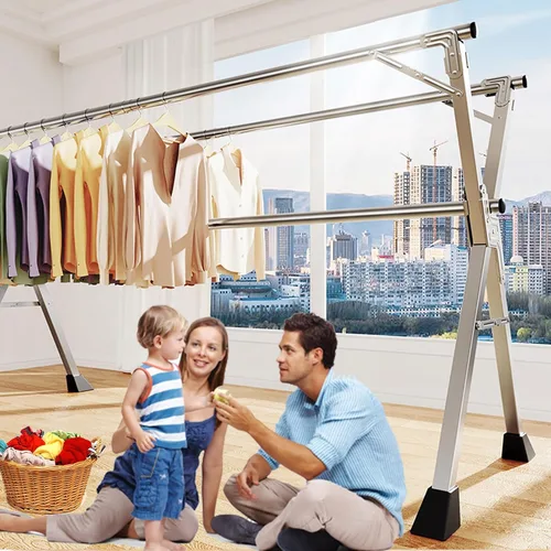 Vista 2 de Estante retráctil de secado de ropa para lavandería, perchero de acero inoxidable para lavandería (60 pulgadas)