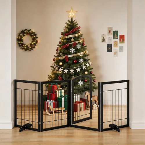Vista 3 de Vantas 96 x 30 in Foldable Metal Dog Gate with Door Walk Through, Black Freestanding Stability, Extra Wide, Walk-Through Easy, Easy Storage, Easy