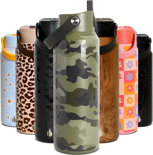 Vista 48 de Elemental Botella de agua aislada de 24 onzas con popote, botellas de agua con núcleo de acero inoxidable 100% a prueba de fugas para viajes, Beige