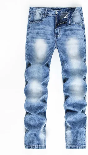 Vista 4 de Jeans negros apilados para hombre, jeans rasgados y rasgados, pantalones de mezclilla rectos Harajuku, pantalones de hip hop, ropa de calle