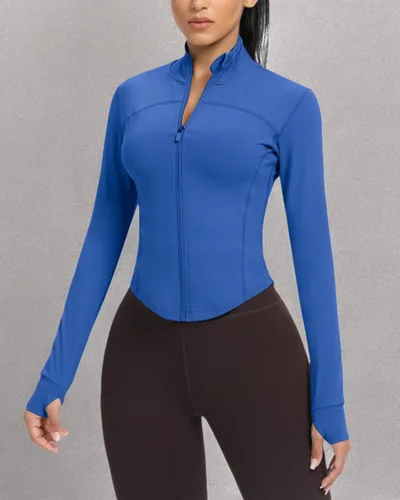Vista 60 de AVGO Chaquetas de entrenamiento recortadas para mujer, con cremallera, ajustadas, atléticas, con agujeros para el pulgar