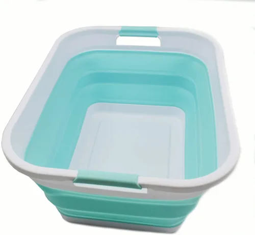 Vista 9 de SAMMART Cesta de lavandería de plástico plegable de 41L (10.8 galones) - Contenedor/organizador de almacenamiento plegable emergente - Tina