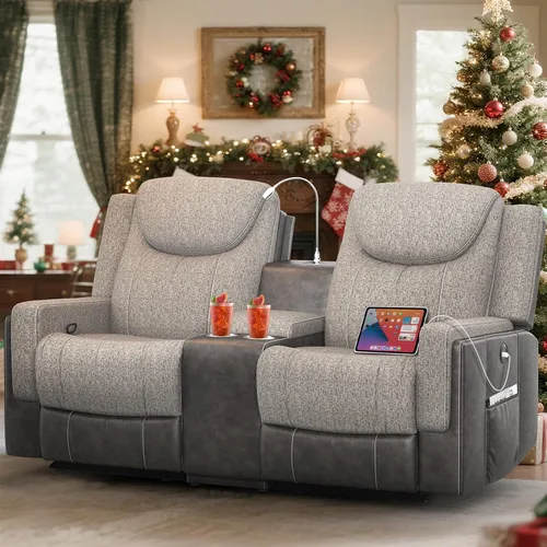 Vista 12 de Dresegmt Sofá reclinable, 2 vías multifunción manual de 3 plazas con portavasos, almacenamiento y puertos USB, moderno sofá multifuncional, sofá
