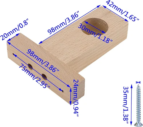 Vista 6 de Wealrit 2 soportes de madera sin terminar para cortinero, soporte de extremo de armario, soporte de barra de armario con tornillos para barra
