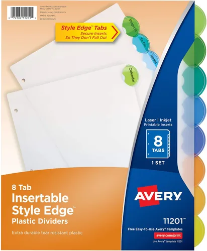 Vista 10 de Avery Divisores de plástico con borde de estilo insertable para carpetas de 3 anillas, juegos de 5 pestañas, multicolor, 24 juegos, 120 pestañas