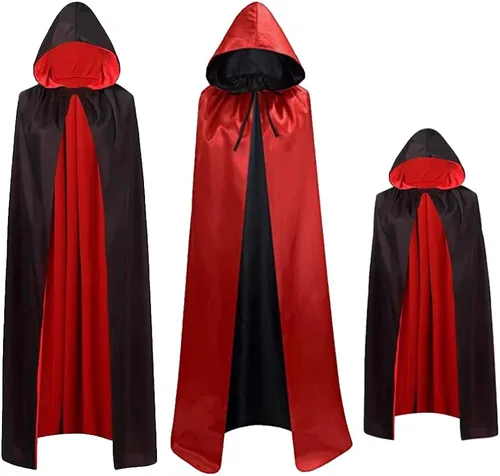 Vista 3 de Disfraz de mago de bruja de Halloween para niños, capa de vestir de vampiro pirata, capa reversible para fiesta de cosplay