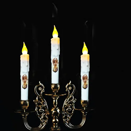 Vista 5 de Velas cónicas sin llama primitivas con temporizador, velas LED parpadeantes de 6.75 pulgadas, vela decorativa sin goteo para Halloween, Navidad