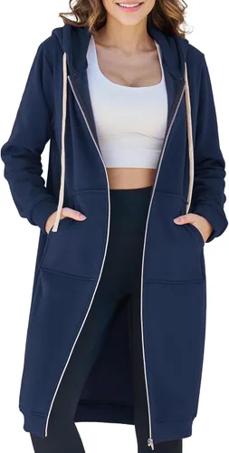 Vista 14 de Ablanczoom Sudaderas largas con cremallera para mujer, cómodas sudaderas de forro polar a la moda, chaquetas casuales con bolsillos Albaricoque