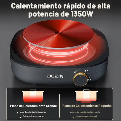 Vista 5 de Dezin Olla eléctrica Shabu Shabu de 5 cuartos con olla extraíble, control