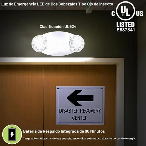 Vista 7 de LIT-PaTH Accesorios de iluminación LED de emergencia con 2 cabezales LED de ojo de insectos y baterías de respaldo, luz de salida estándar de EE.