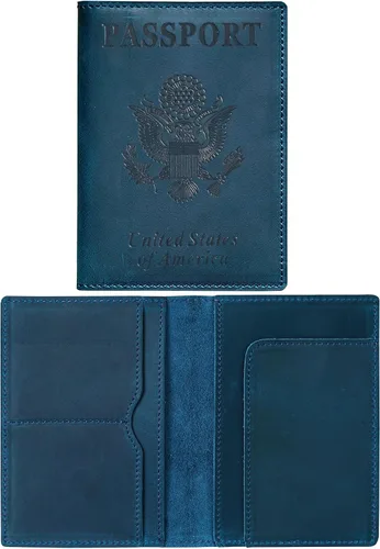 Vista 15 de HIFA Funda de cuero para pasaporte, funda para pasaporte hecha a mano con ranura para tarjetas y boletos, piel auténtica, diseño elegante, fácil