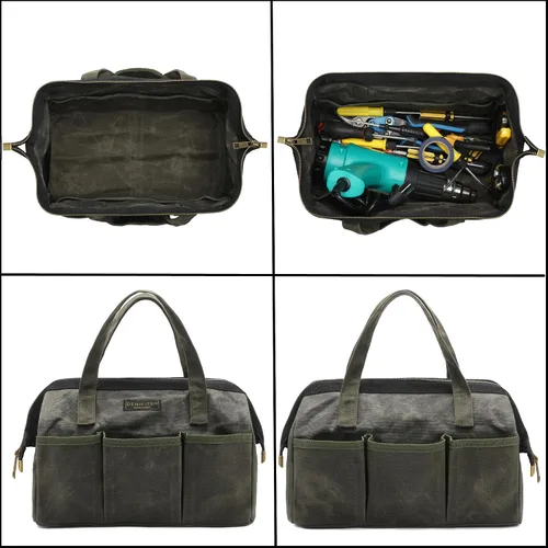 Vista 4 de Bolsa de herramientas de 13 pulgadas, bolsa de herramientas de boca ancha resistente al agua de servicio pesado, bolsa de herramientas con asa