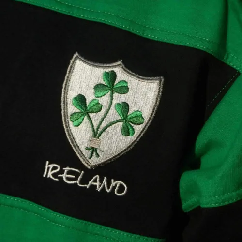 Vista 2 de Camiseta de rugby irlandés para hombre, verde y azul con escudo de trébol, camiseta irlandesa, talla XXL, Verde
