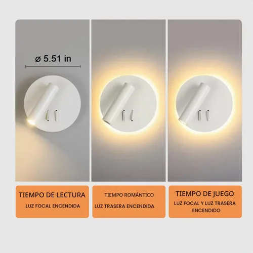 Vista 5 de Moderna lámpara de pared de montaje en pared enfocada para cama de lectura con interruptor, aplique de pared LED, luces de cabecero giratorias, foco