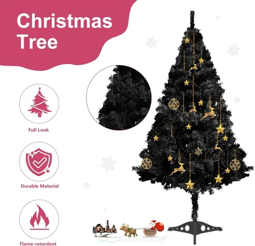 Vista 2 de Arthas Árbol de Navidad negro de oropel de Halloween de 5 pies para decoración de fiesta en el hogar, oficina, vacaciones, temporada, precioso