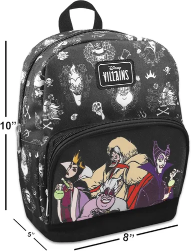 Vista 5 de Disney Villains Mini mochila para mujer Mochila de lona de Disney Villains de 10 pulgadas con bolsillo frontal y marcador Paquete de mochila