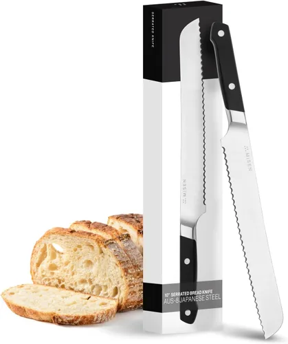Vista 12 de Misen Cuchillo de Pan Dentado - Acero Japonés AUS8 de Alto Carbono - Perfecto para Alimentos Suaves, Pan, Pasteles y Frutas - Rebanador Versátil