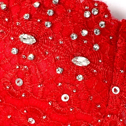 Vista 5 de ELLACCI Corsé de malla sexy con diamantes de imitación de encaje natural para mujer, color rojo