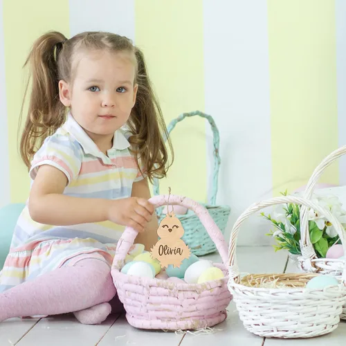 Vista 5 de Etiquetas personalizadas para cesta de Pascua con nombre, conejo de Pascua, cereza, etiquetas de nombre de Pascua personalizadas, regalos de conejo