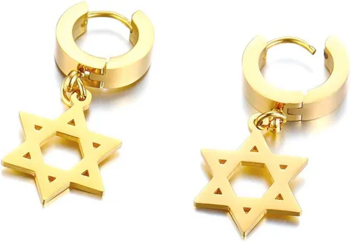 Vista 5 de MPRAINBOW - Pendientes de aro unisex con diseño de estrella de David chapados en oro y plata y negro