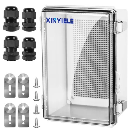 Vista 24 de Caja de conexiones de plástico ABS impermeable para proyectos al aire libre, IP67, resistente a la intemperie, a prueba de polvo con cubierta