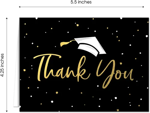 Vista 6 de Canopy Street Tarjetas de agradecimiento de graduación con confeti de oro sintético, 100 tarjetas de notas a granel con sobres blancos, tarjetas
