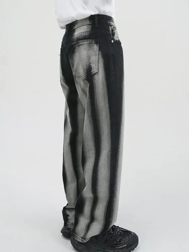 Vista 4 de Harajuku Hip Hop - Pantalones de mezclilla para hombre, ropa urbana con diseño de llama, cruz, bloques de color, pantalones casuales, pantalones
