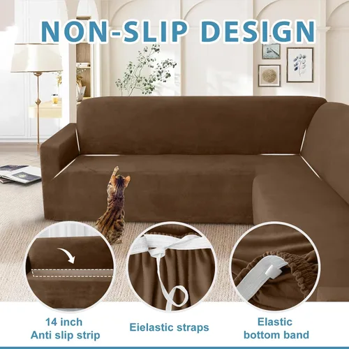 Vista 67 de HDCAXKJ Fundas de sofá seccional de esquina de terciopelo elástico en forma de L, juego de fundas deslizantes suaves y gruesas en forma de U