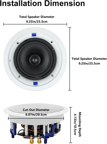 Vista 2 de Herdio HCS-818BT - Altavoces de techo Bluetooth de 6.5 pulgadas de 320 W, montaje empotrado de 2 vías, altavoces de pared para el hogar, baño