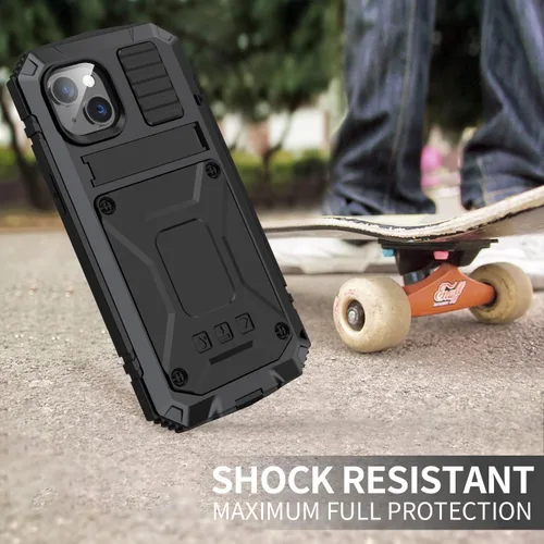 Vista 8 de Funda de metal para iPhone 14 de aluminio de grado militar con protector de pantalla de soporte de metal, a prueba de caídas, a prueba de golpes