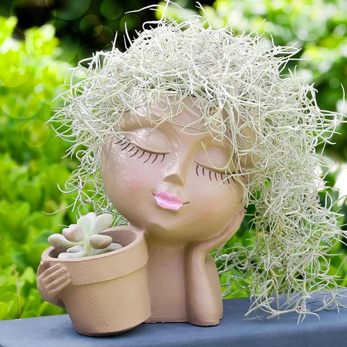 Vista 8 de vomiceak Macetas de Cara con Forma de Cabeza, Macetas para Plantas de Interior - Macetas Dobles Lindas para Flores y Suculentas con Agujeros