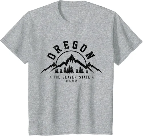 Vista 33 de Oregon The Beaver State Est. 1859 Vintage Mountains - Camiseta de regalo, gris, S