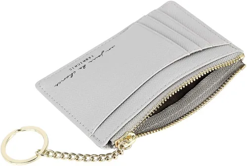 Vista 4 de 8 tarjetas para mujer, diseño minimalista delgado, monedero, monedero, bolsillo frontal, Gris, Casual