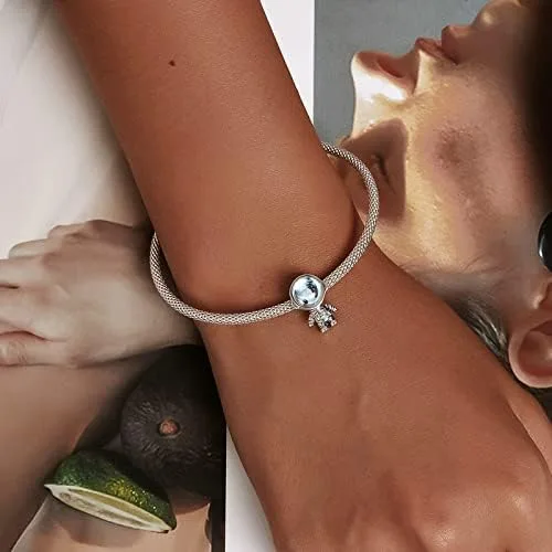 Vista 2 de WOSTU Exquisitos dijes de plata de ley 925 con forma de corazón rosa para pulseras, la llave de corazón, cuentas para mujeres y niñas, Circonita