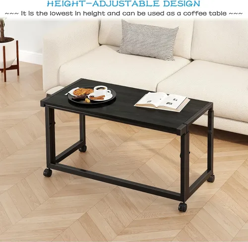 Vista 4 de JSB Escritorio plegable ajustable de 33.2 pulgadas para espacios pequeños, mesa portátil móvil para computadora portátil con ruedas, escritorio Negro