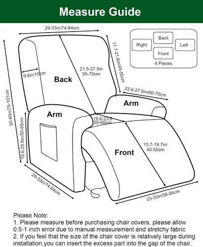 Vista 2 de CRFATOP Funda elástica para sillón reclinable, 4 piezas, fundas impresas para silla reclinable de 1 asiento, colección Fallon, protector de muebles