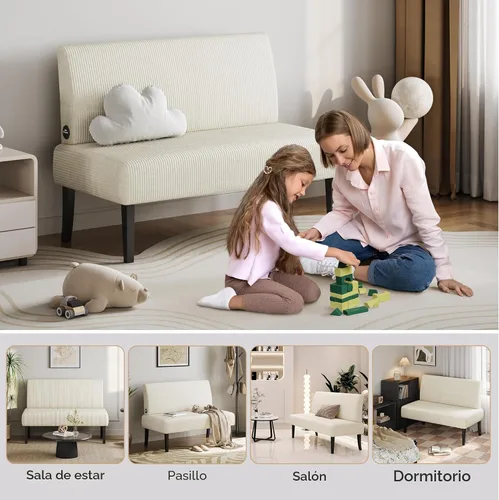 Vista 7 de Yaheetech Sofá pequeño de dos plazas sin brazos, futón de tercioryl para dormitorio, tela de corduroy y montaje fácil, para espacios pequeños, sala